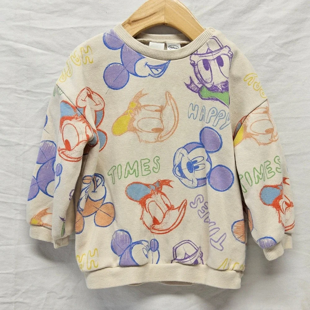 H&M Disney‎ Sweatshirt Kids 18M Cream Mickey Mouse Donald Duck Graphic Pullover